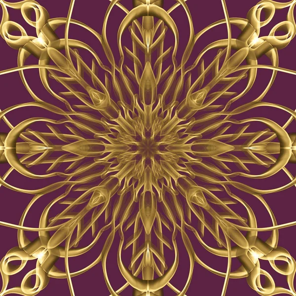 Problemfri Abstrakt Geometrisk Blomstret Overflade Mønster Gylden Farve Med Symmetrisk - Stock-foto