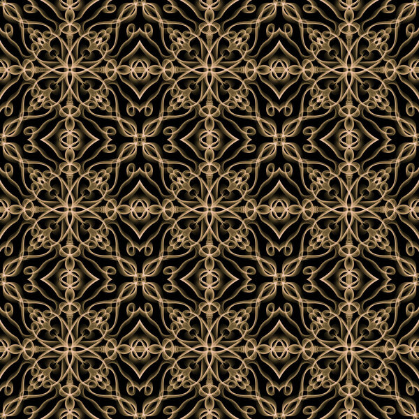 Seamless abstract geometric floral monochrome surface pattern with symmetrical form repeating horizontally and vertically. Use for fashion design, home decoration, wallpapers and gift packages.