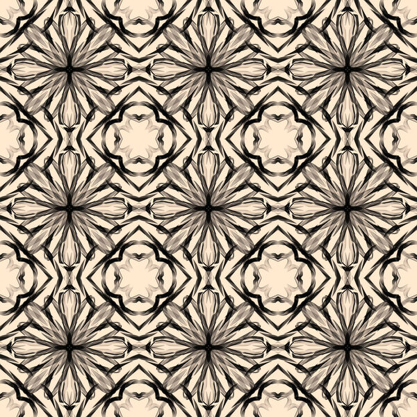 Seamless abstract geometric floral surface pattern repeating symmetrically. Use for fashion design, home decoration, wallpapers and gift packages.