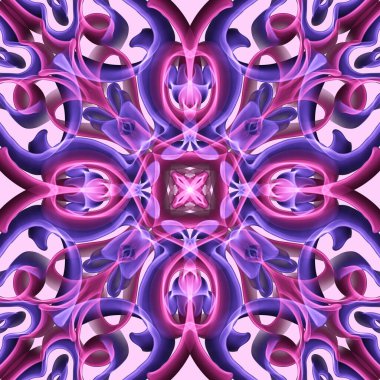 Kusursuz soyut renkli geometrik çiçek yüzey deseni simetrik olarak tekrarlanıyor. Moda tasarımı, ev dekorasyonu, duvar kağıtları ve hediye paketleri için kullan.