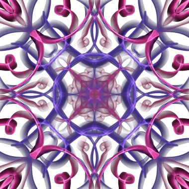 Simetrik olarak tekrar eden canlı renklerde kusursuz soyut geometrik çiçek yüzey deseni. Moda tasarımı, ev dekorasyonu, duvar kağıtları ve hediye paketleri için kullan.