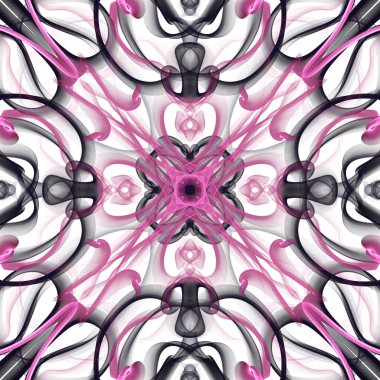 Simetrik olarak tekrar eden canlı renklerde kusursuz soyut geometrik çiçek yüzey deseni. Moda tasarımı, ev dekorasyonu, duvar kağıtları ve hediye paketleri için kullan.