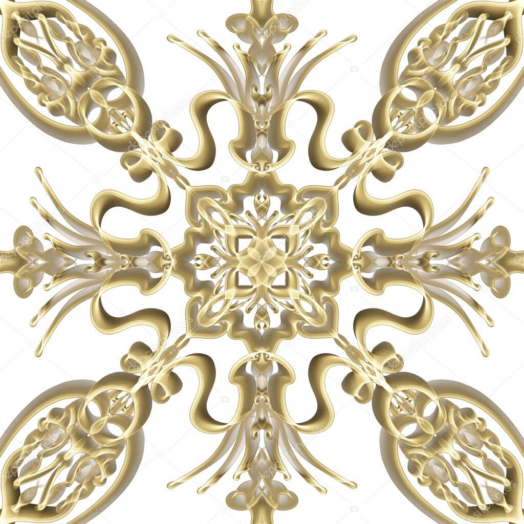 Seamless ornamental royal surface pattern in golden color for home decoration, fashion design, upholstery, fabric prints, wallpapers and digital backgrounds.