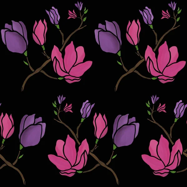 Pola Permukaan Bunga Cat Air Tanpa Air Dengan Bunga Magnolia — Stok Foto