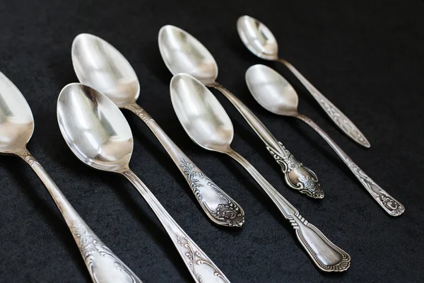 Silver spoons. Shot at angle