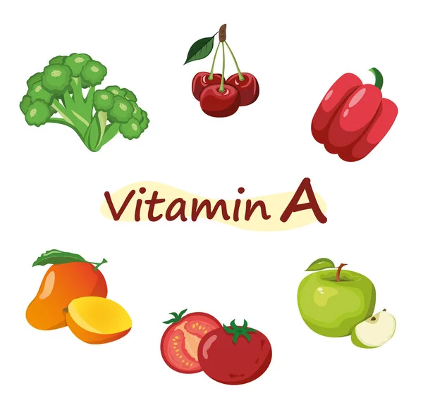 Conjunto de frutas y verduras de vitamina A — Archivo Imágenes Vectoriales
