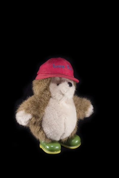Teddy bear with red cap and green boots — Stockfoto