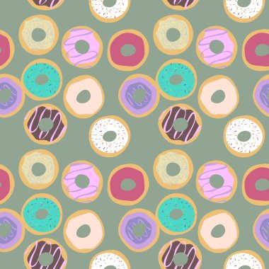 Vektör sevimli tatlı çörek Dikişsiz desen arka plan