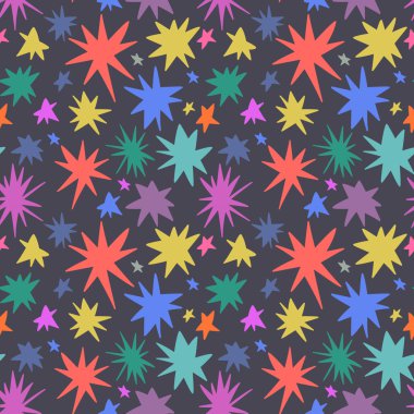 Vektör el sevimli çizgi yıldız Dikişsiz desen arka plan çizimi