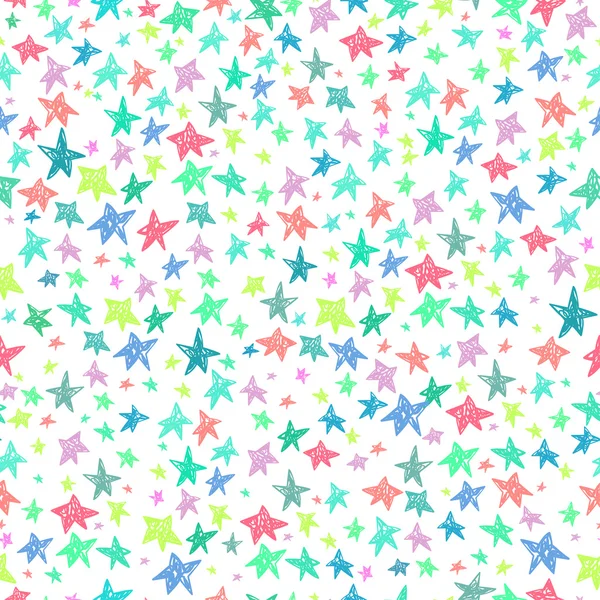 Vector hand drawing cute cartoon stars seamless pattern background — Stock Vector