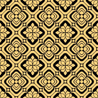 Kusursuz soyut çiçek deseni. Geometrik süs. Grafiksel modern model. Altın ve siyah vektör arkaplanı.