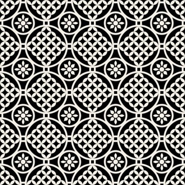 Soyut geometrik dikişsiz desen. Çember ve çizgi ile siyah ve beyaz biçim.