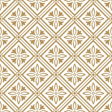 Arap tarzında soyut bir model. Kusursuz vektör arkaplanı. Altın ve beyaz doku. Grafiksel modern desen.