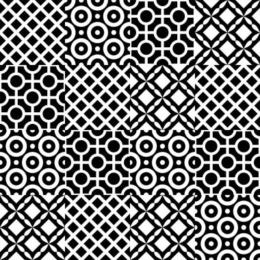 16 Siyah ve beyaz Geometrik Tek Renkli Tek Renkli Vektör arkaplan kümesi.