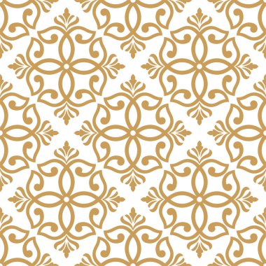 Barok tarzında duvar kâğıdı. Kusursuz bir vektör arka planı. Altın ve beyaz doku. Çiçek süsü..