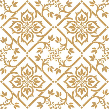 Barok tarzında duvar kâğıdı. Kusursuz bir vektör arka planı. Altın ve beyaz doku. Çiçek süsü..