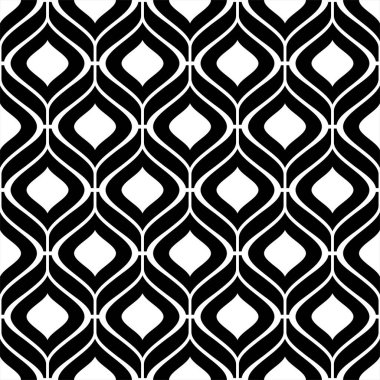 Dalgalı çizgileri ve çizgileri olan soyut geometrik desen. Kusursuz bir arka plan. Siyah beyaz süs. Grafiksel modern desen.