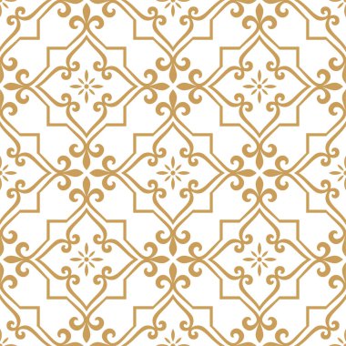 Barok tarzında duvar kâğıdı. Kusursuz bir vektör arka planı. Altın ve beyaz doku. Çiçek süsü..