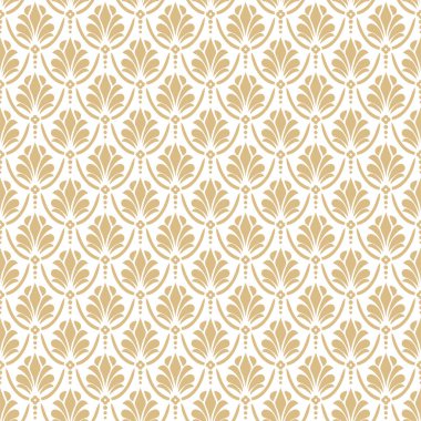 Çiçek deseni. Duvar kâğıdı barok, İspanyol kumaşı. Kusursuz vektör arkaplanı. Altın ve beyaz süs, grafiksel modern desen.