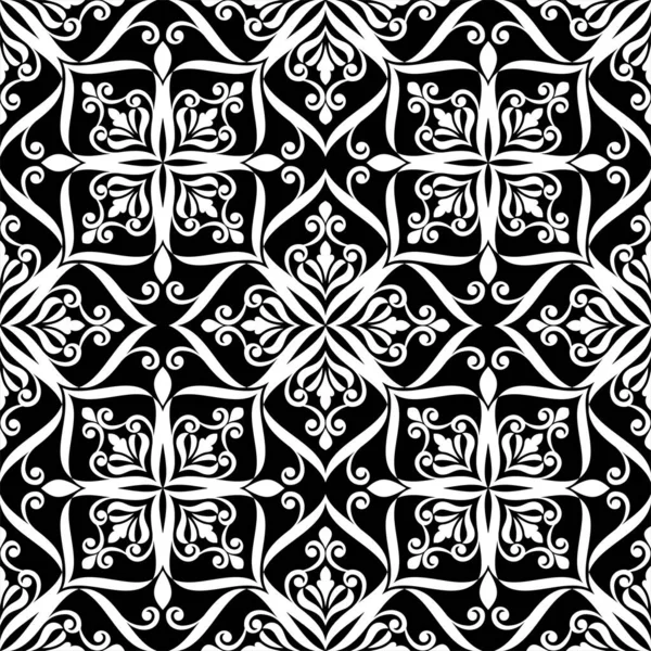 Papel Parede Estilo Barroco Fundo Sem Costura Ornamento Floral Preto — Vetor de Stock