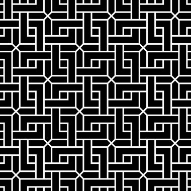 Kare çizgili soyut geometrik desen, çizgiler. Siyah ve beyaz Kusursuz vektör arkaplanı.