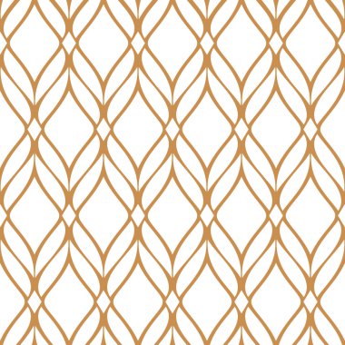 Dalgalı çizgileri kusursuz vektör arkaplanı olan geometrik desen. Altın ve beyaz süs.