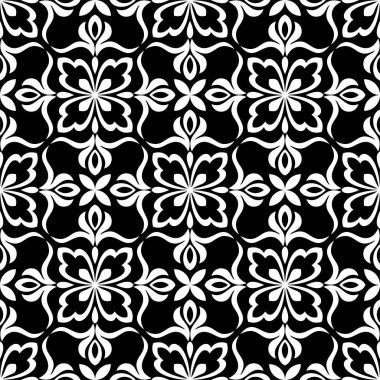 Soyut, dikişsiz çiçek deseni. vektör illüstrasyonu siyah ve beyaz arkaplan.