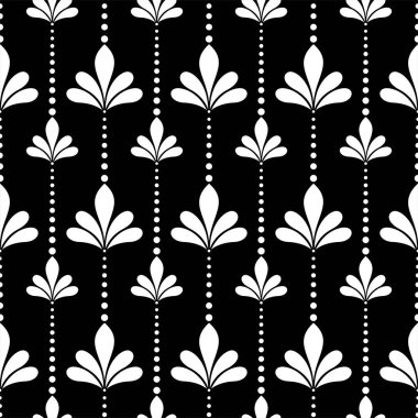 Soyut, dikişsiz çiçek deseni. Süs kumaşı, duvar kağıdı, ambalaj. beyaz ve siyah dekoratif vektör arkaplanı.