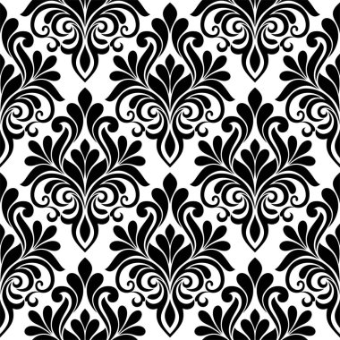 Çiçekli barok damaske deseni. kraliyet duvar kağıdı siyah ve beyaz süslemeli vektör arkaplanı.