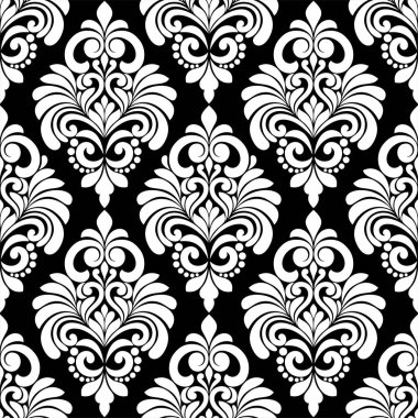 Çiçekli barok damaske deseni. kraliyet duvar kağıdı siyah ve beyaz süslemeli vektör arkaplanı.