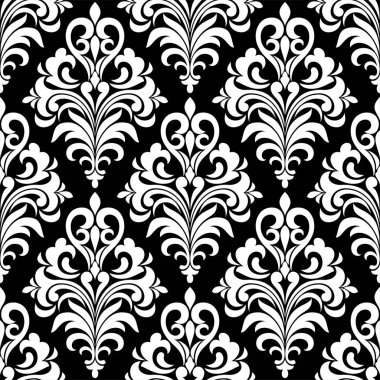 Çiçekli barok damaske deseni. kraliyet duvar kağıdı siyah ve beyaz süslemeli vektör arkaplanı.