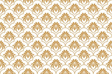 Çiçek geometrik kusursuz desen. Altın ve beyaz süs. Süs, duvar kağıdı, ambalaj, vektör arkaplanı için kumaş