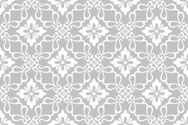 Çiçeksiz desen. Gri ve beyaz unsurlar. Duvar kağıdı, kumaş, ambalaj, ambalaj. Çiçek süsü. Vektör arkaplanı.