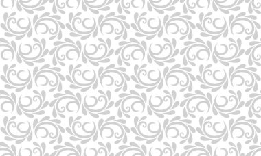Çiçeksiz, soyut bir desen. Gri ve beyaz. Grafiksel süsleme kraliyet duvar kağıdı vektör arkaplanı.