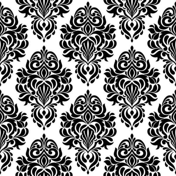 Abstract Damask Seamless Pattern Black White Floral Vector Background — Stock Vector