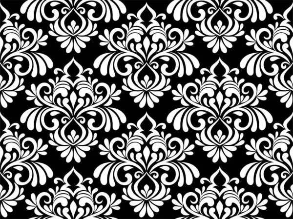 Floral Damask Seamless Pattern Royal Victorian Black White Classical Ornamental — Stock Vector