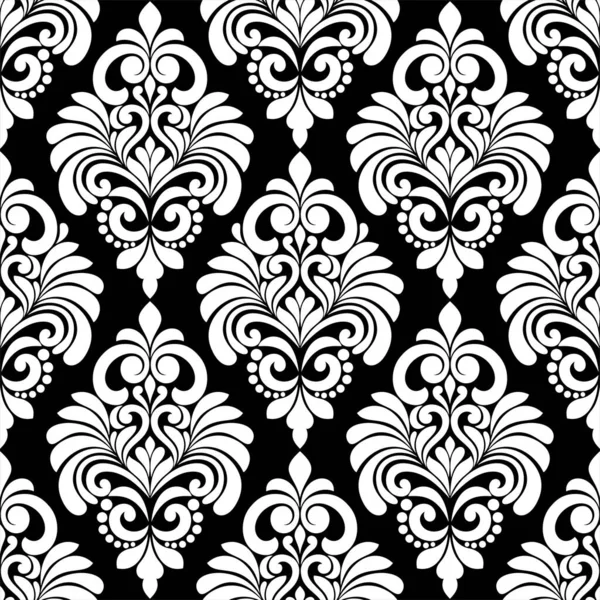 Floral Baroque Damask Seamless Pattern Royal Wallpaper Black White Ornamental — Stock Vector