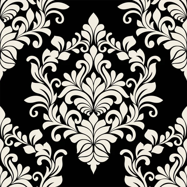 Floraler Damast Nahtloses Muster Vintage Weißen Und Schwarzen Blumenschmuck Für — Stockvektor