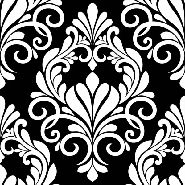Floral Damast Nahtlose Muster Königliche Tapete Blumen Stoff Schwarz Weißer — Stockvektor