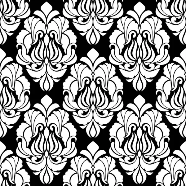 Damask Seamless Vector Background Wallpaper Baroque Style Template Black White — Stock Vector