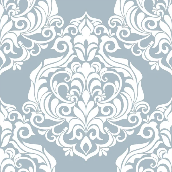 Damast Nahtlosen Vektorhintergrund Tapete Barocken Stil Vorlage Blau Weißes Florales — Stockvektor