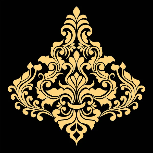 Элемент Цветочного Дизайна Дамаска Золотые Черные Графический Векторный Фон — стоковый вектор
