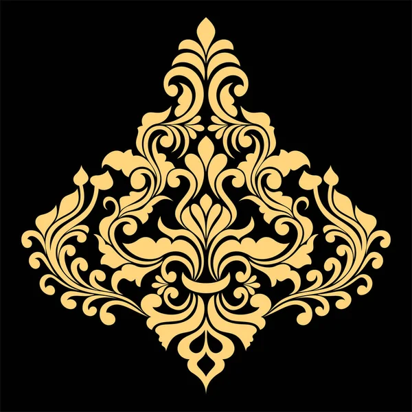 Damask çiçek tasarım elementi. Altın ve siyah. Grafik süsleme vektör arkaplanı.