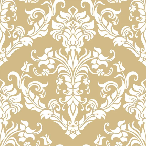 Damast Nahtlosen Vektorhintergrund Tapete Barocken Stil Vorlage Gold Und Weiß — Stockvektor