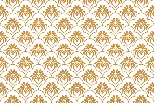 Квітковий Геометричний Безшовний Візерунок Золотий Білий Орнамент Тканина Орнаменту Шпалер — стоковий вектор