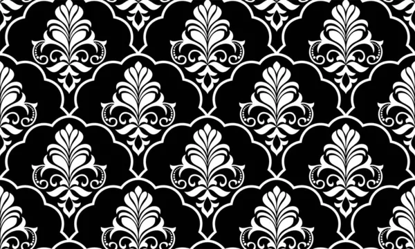 Damask Floral Design Element Black White Graphic Ornament Royal Wallpaper — Stock Vector