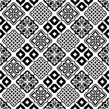 Çiçeksiz, soyut bir desen. Siyah beyaz süs. Modern stil dokusu. Vektör arkaplanı.