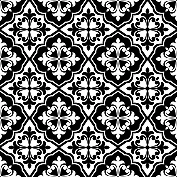 Çiçeksiz desenli, barok süslemeli. Modern stil dokusu. Siyah ve beyaz. Vektör arkaplanı tekrarlanıyor.