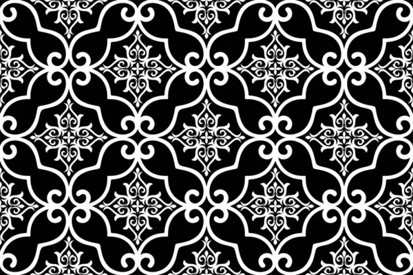 几何植物无缝图案 黑白饰品 现代风格的纹理重复 矢量背景 — 图库矢量图片
