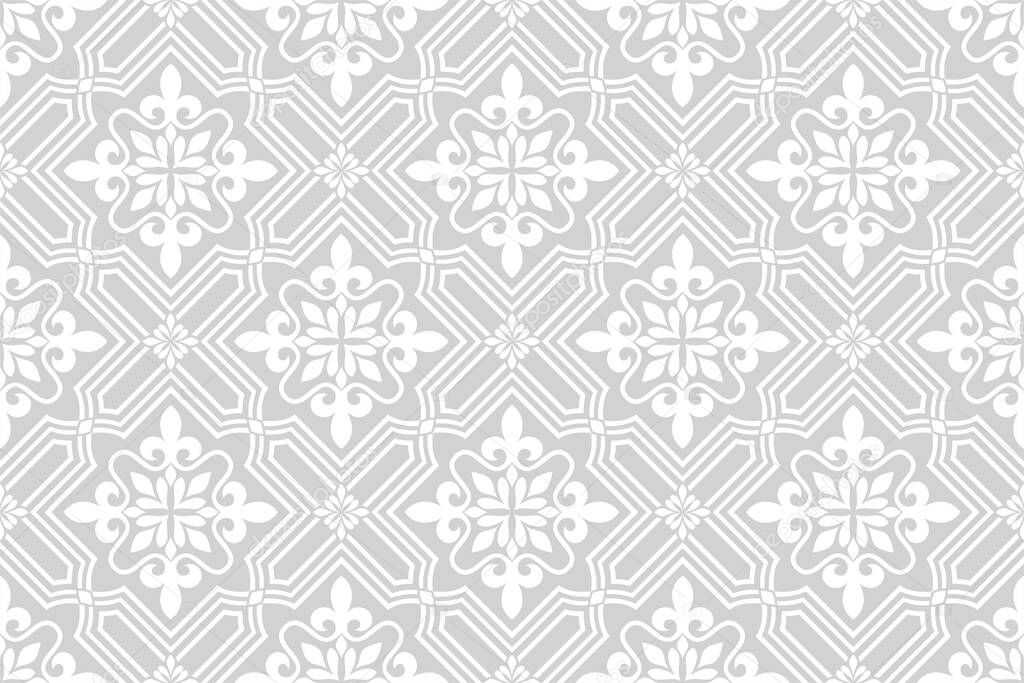 Abstract floral seamless pattern. with Vintage elements. Gray and white. Vector background.